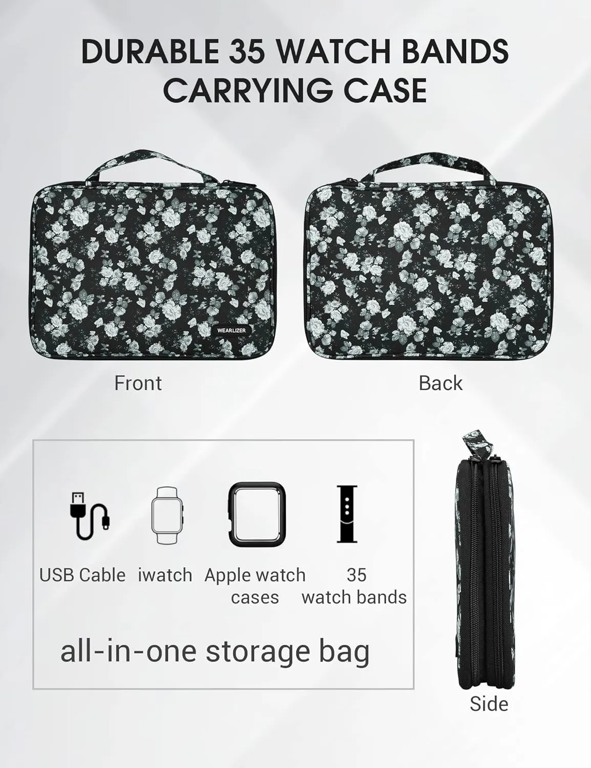 Wearlizer Watch Band Storage Case Hold 35 Straps Portable Organizer Bag Compatible with Apple Watch Band, Pin, Headset and Other Accessories