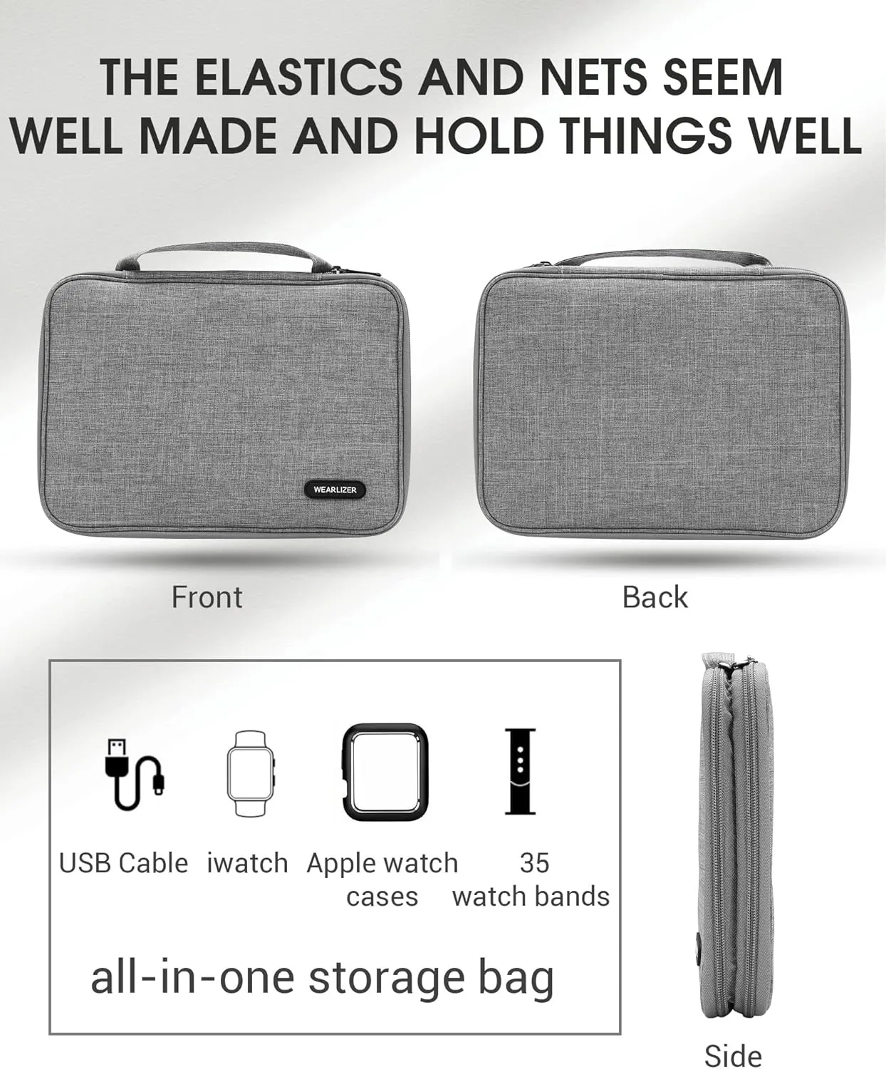 Wearlizer Watch Band Storage Case Hold 35 Straps Portable Organizer Bag Compatible with Apple Watch Band, Pin, Headset and Other Accessories