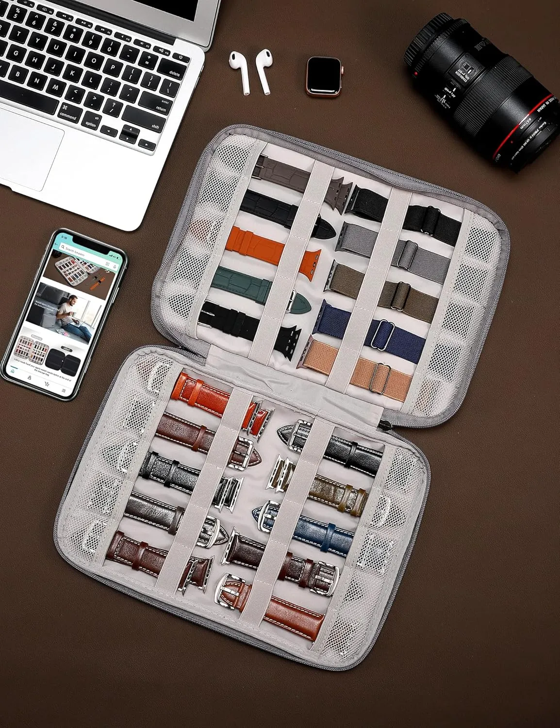 Wearlizer Watch Band Storage Case Hold 35 Straps Portable Organizer Bag Compatible with Apple Watch Band, Pin, Headset and Other Accessories