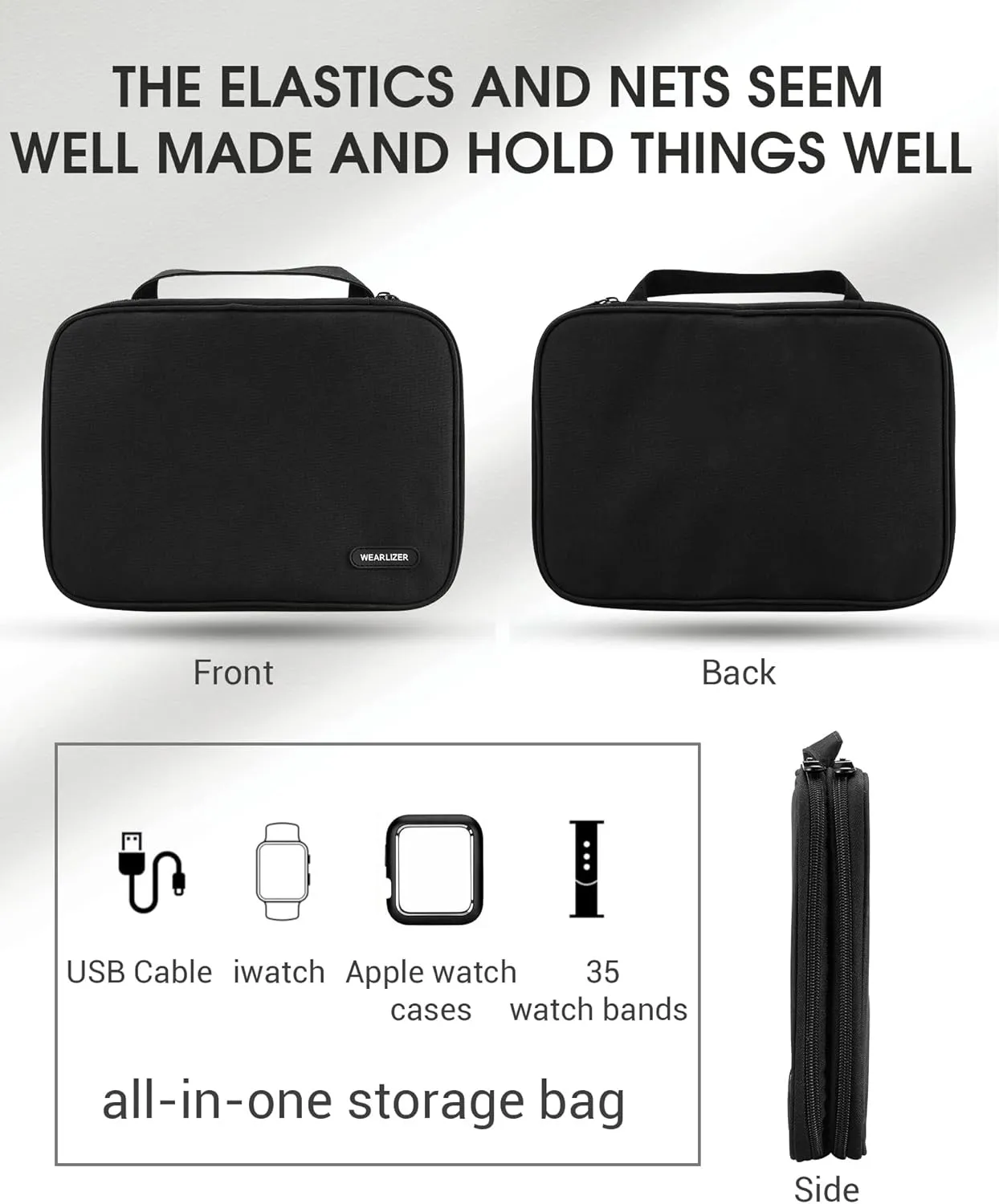 Wearlizer Watch Band Storage Case Hold 35 Straps Portable Organizer Bag Compatible with Apple Watch Band, Pin, Headset and Other Accessories