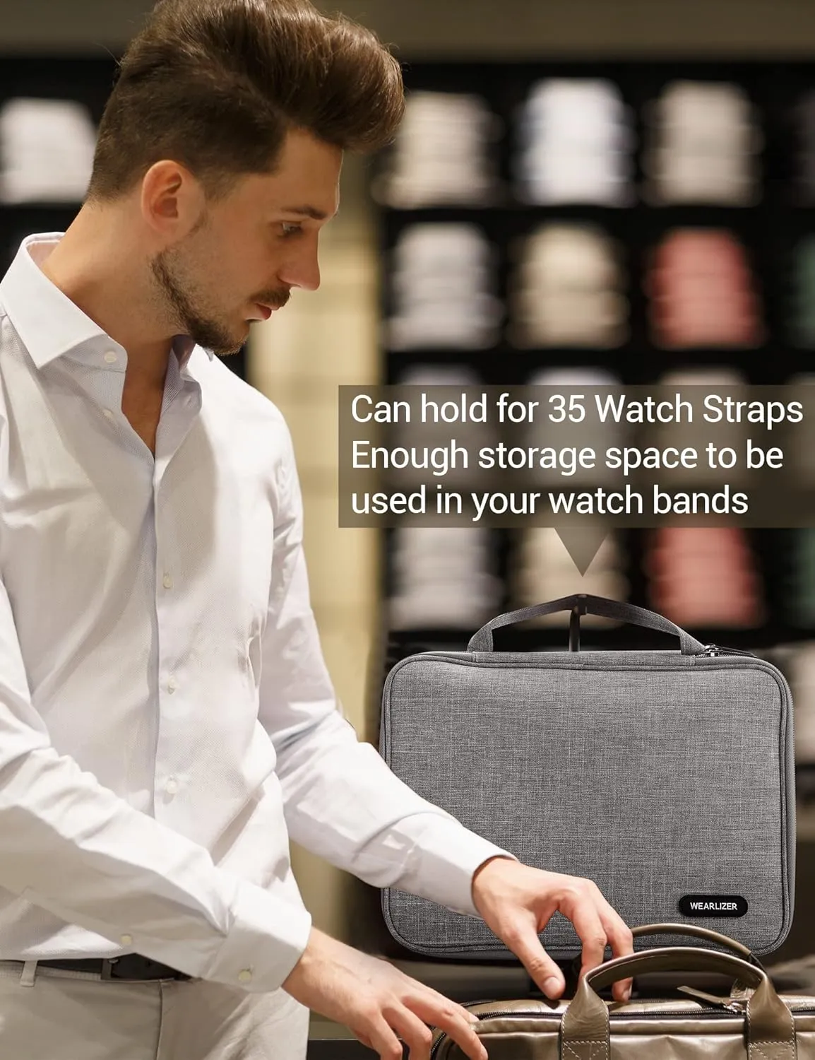 Wearlizer Watch Band Storage Case Hold 35 Straps Portable Organizer Bag Compatible with Apple Watch Band, Pin, Headset and Other Accessories