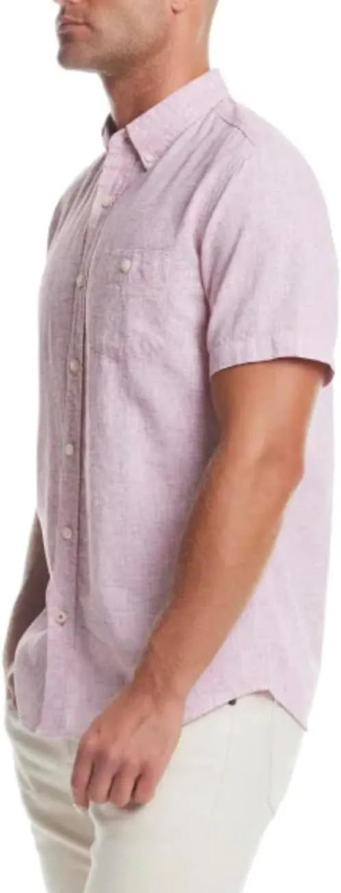 Weatherproof Vintage Men's Short Sleeve Linen Cotton Blend Woven Button Down Shirt