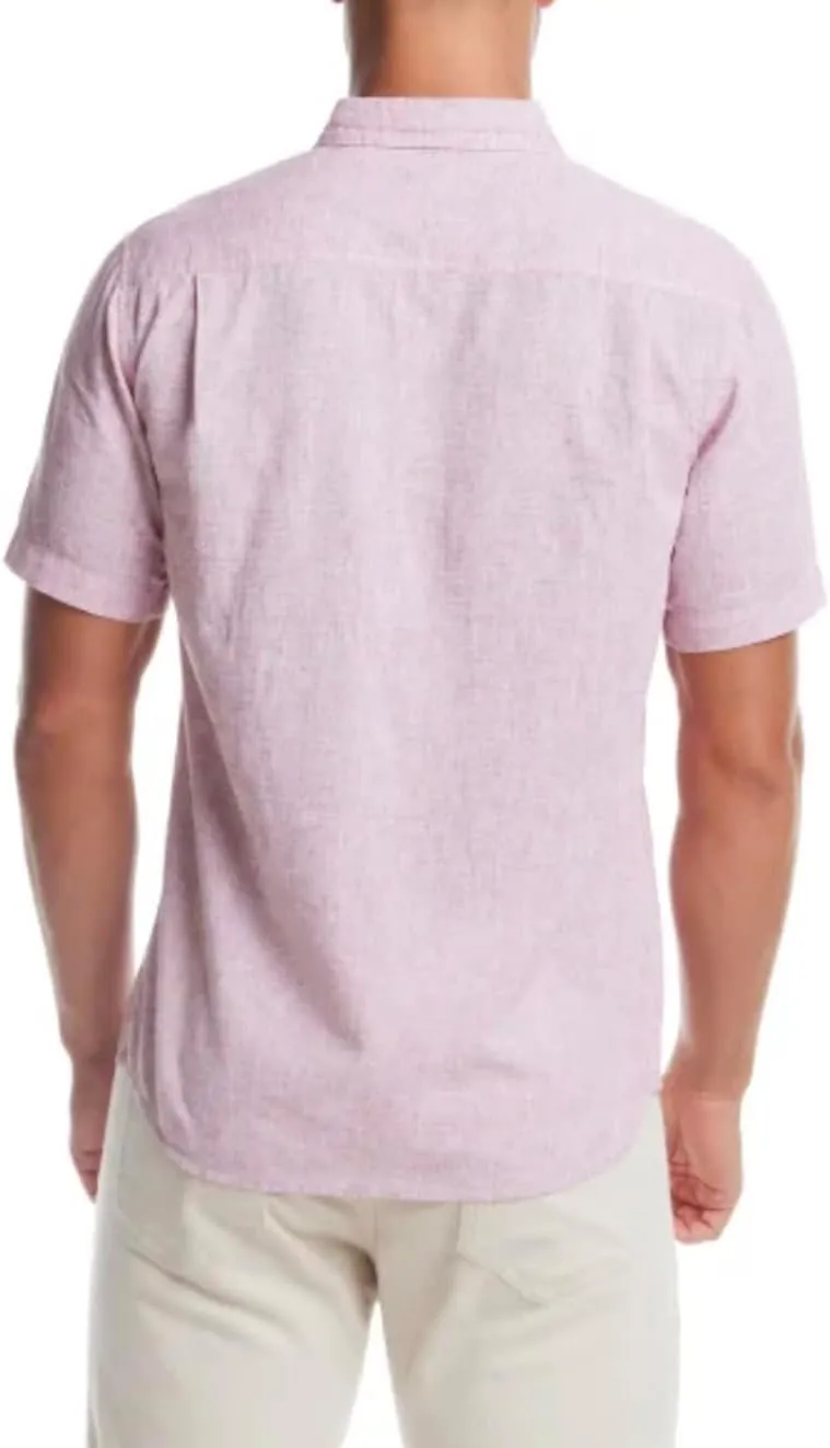 Weatherproof Vintage Men's Short Sleeve Linen Cotton Blend Woven Button Down Shirt