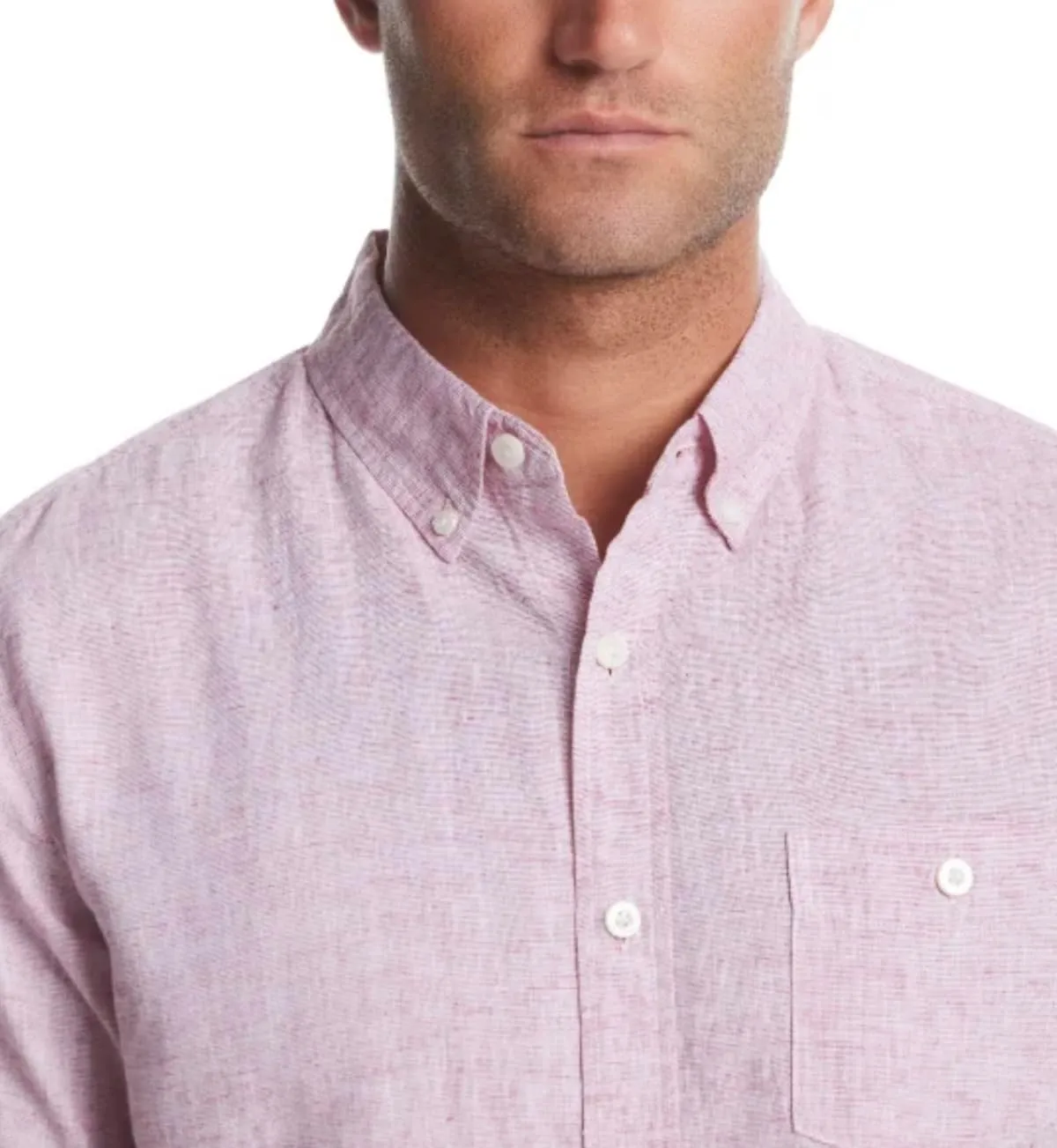 Weatherproof Vintage Men's Short Sleeve Linen Cotton Blend Woven Button Down Shirt