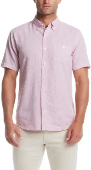 Weatherproof Vintage Men's Short Sleeve Linen Cotton Blend Woven Button Down Shirt