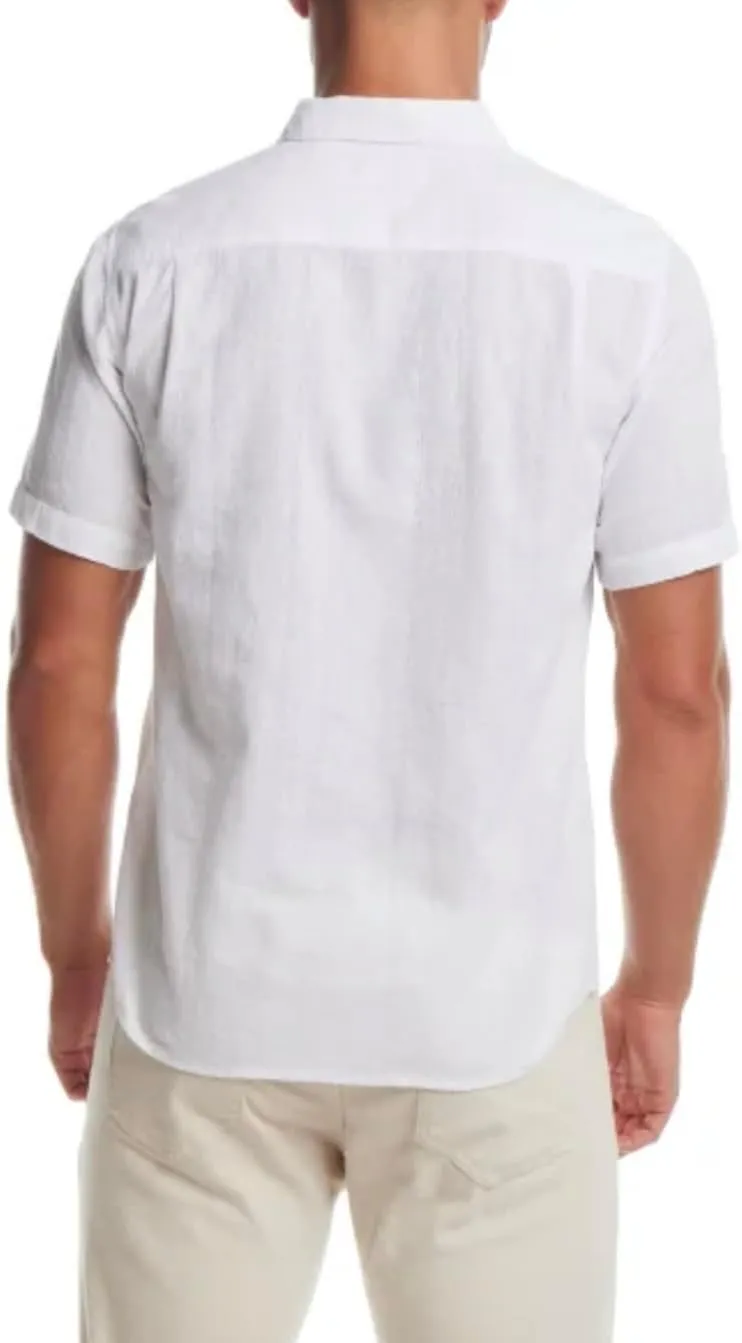 Weatherproof Vintage Men's Short Sleeve Linen Cotton Blend Woven Button Down Shirt
