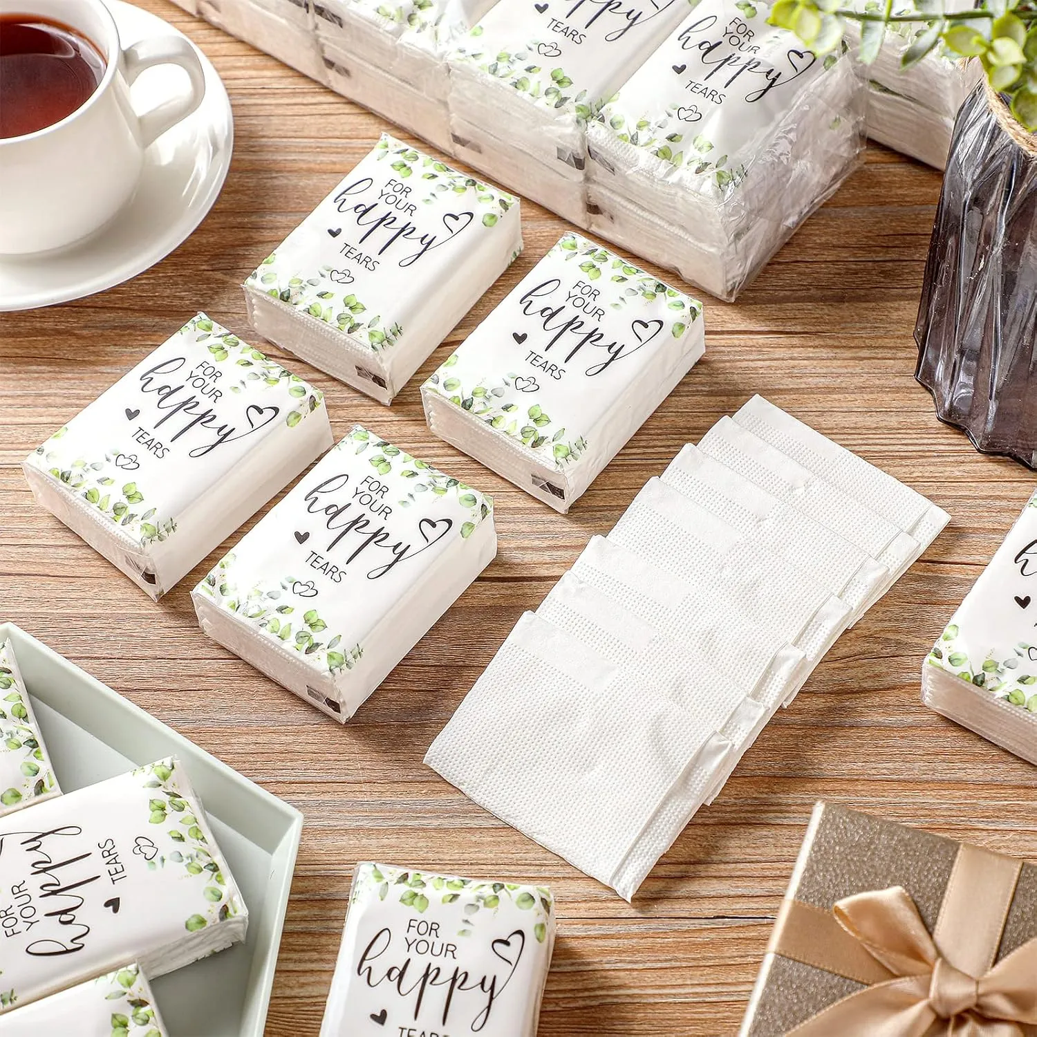 Wedding Facial Tissues Items for Welcome Bags Pocket Tissues Mini Tissues Travel Size Wedding Favors for Guests 3-Ply Happy Tears Tissue Packs for Party Ceremony Graduation(100 Packs)