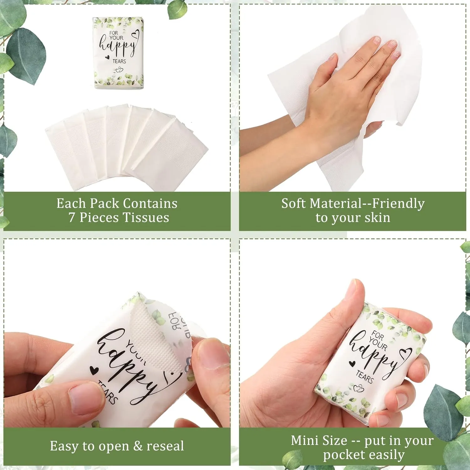 Wedding Facial Tissues Items for Welcome Bags Pocket Tissues Mini Tissues Travel Size Wedding Favors for Guests 3-Ply Happy Tears Tissue Packs for Party Ceremony Graduation(100 Packs)