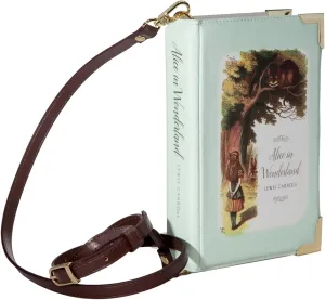 Well Read Co Crossbody Purse Handbag for Book Lovers - Alice in Wonderland Turquoise, Vegan Leather, Large