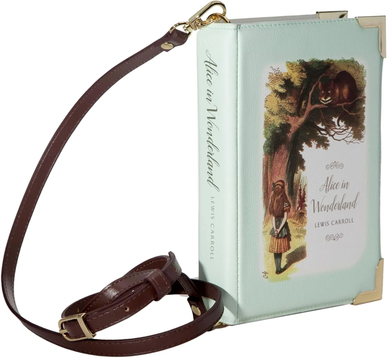 Well Read Co Crossbody Purse Handbag for Book Lovers - Alice in Wonderland Turquoise, Vegan Leather, Large