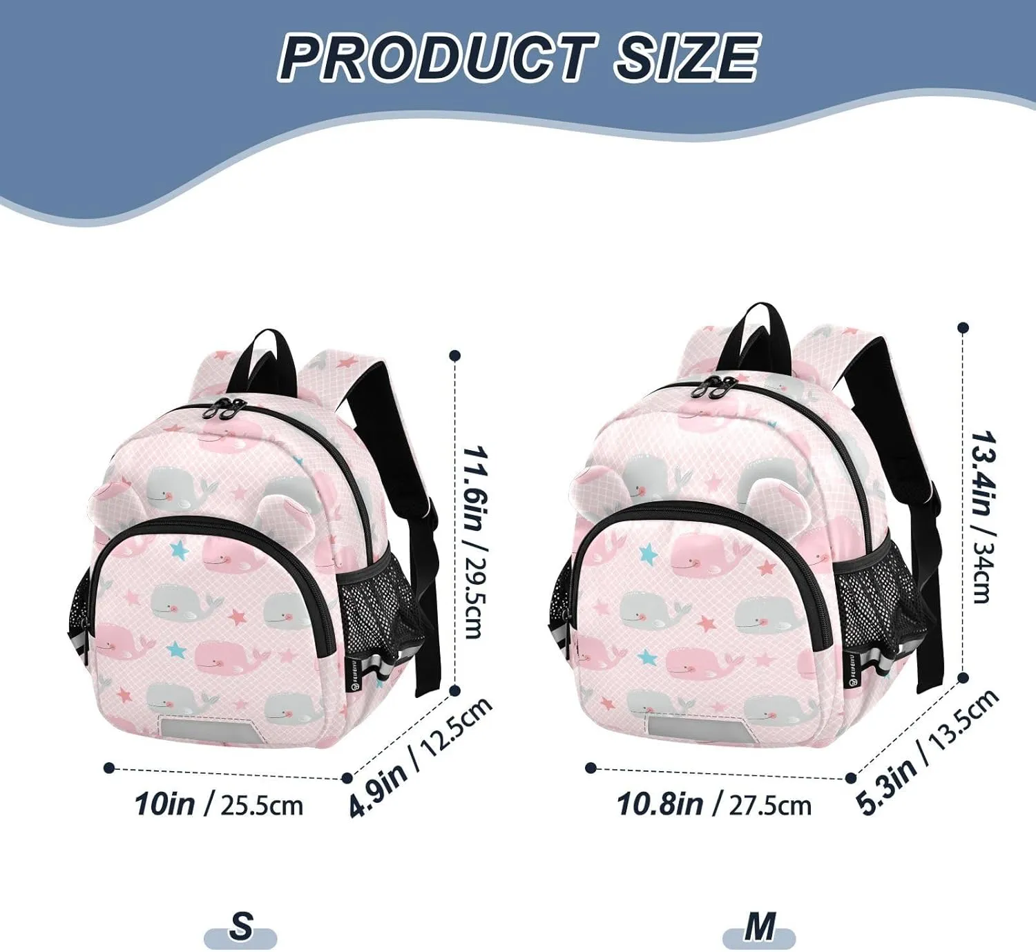 Whales Light Cute Preschool Backpack Whale Pink Daycare Bookbag School Backpack with Traction Rope for Kids 3-6