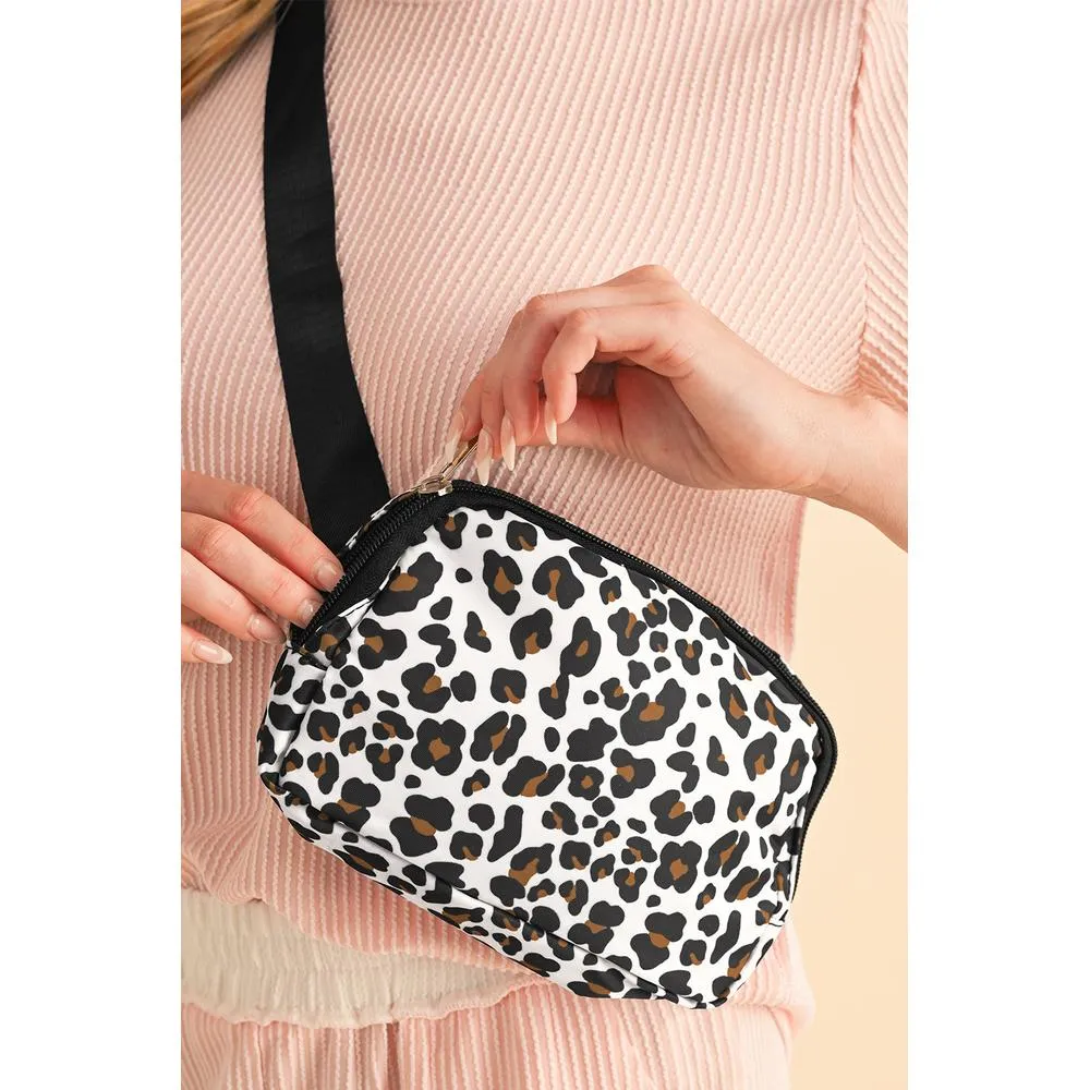 White Cheetah Print Multi Interlayer Zipped Crossbody Bag