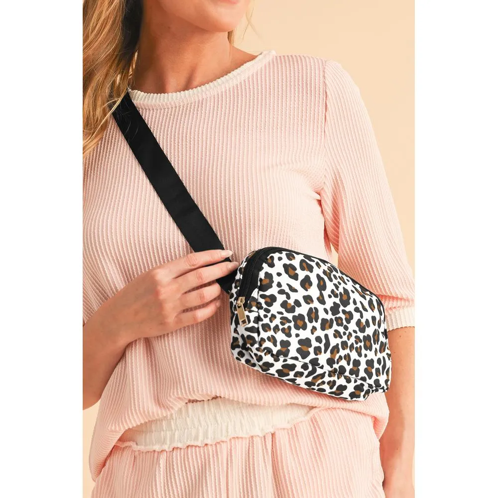 White Cheetah Print Multi Interlayer Zipped Crossbody Bag