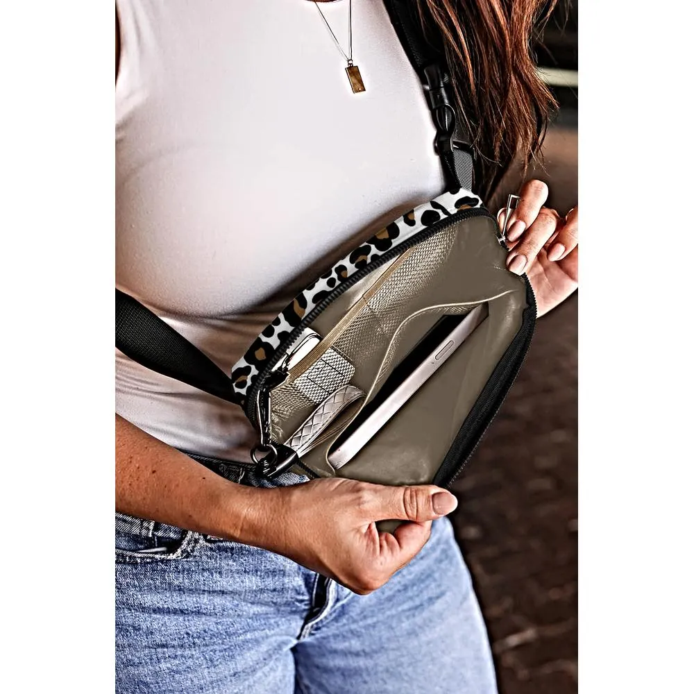 White Cheetah Print Multi Interlayer Zipped Crossbody Bag