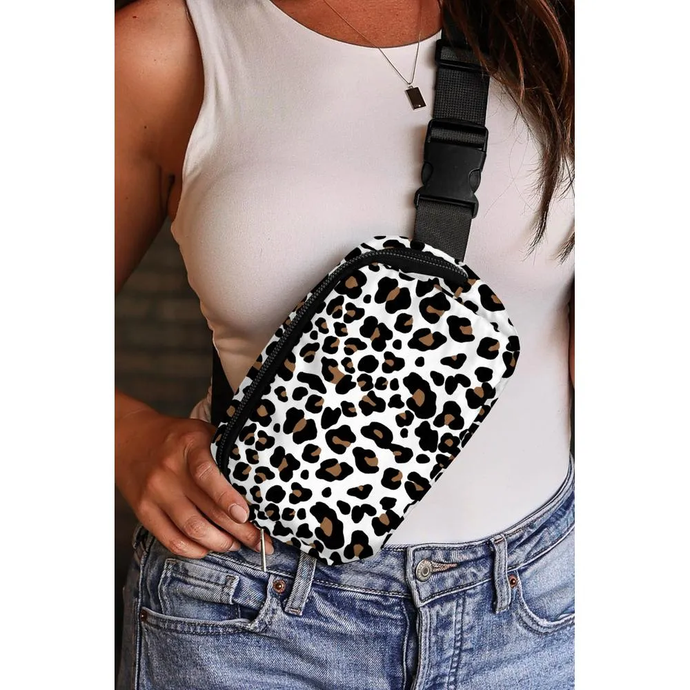 White Cheetah Print Multi Interlayer Zipped Crossbody Bag