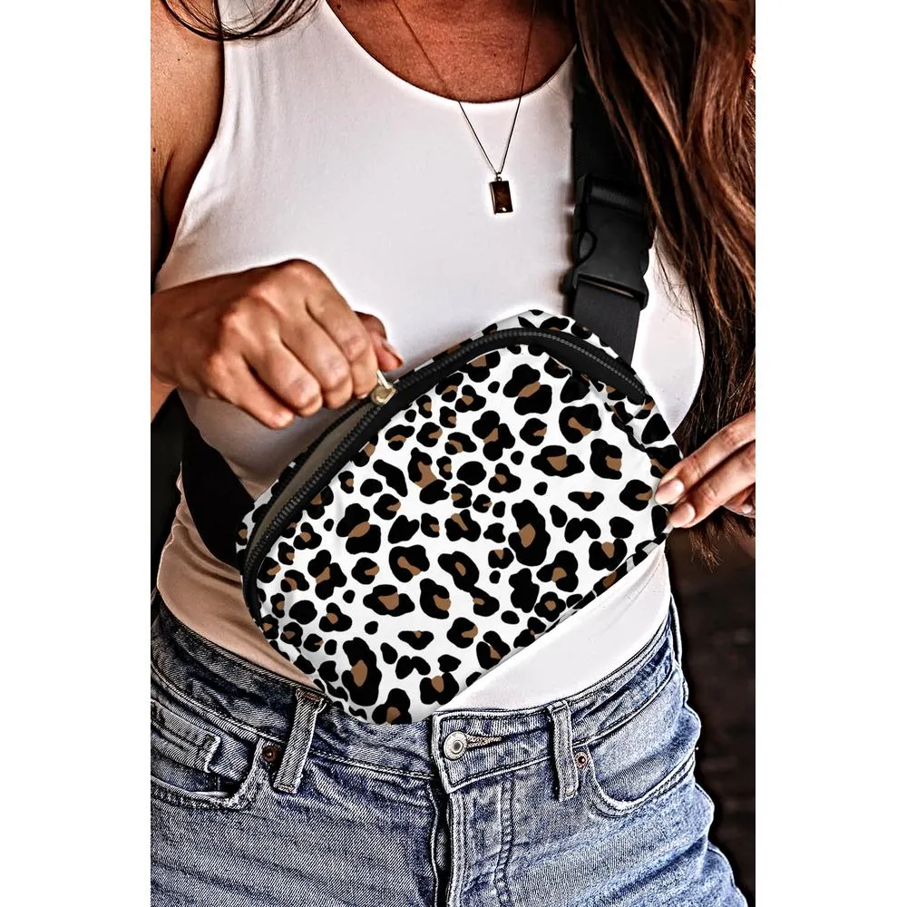 White Cheetah Print Multi Interlayer Zipped Crossbody Bag