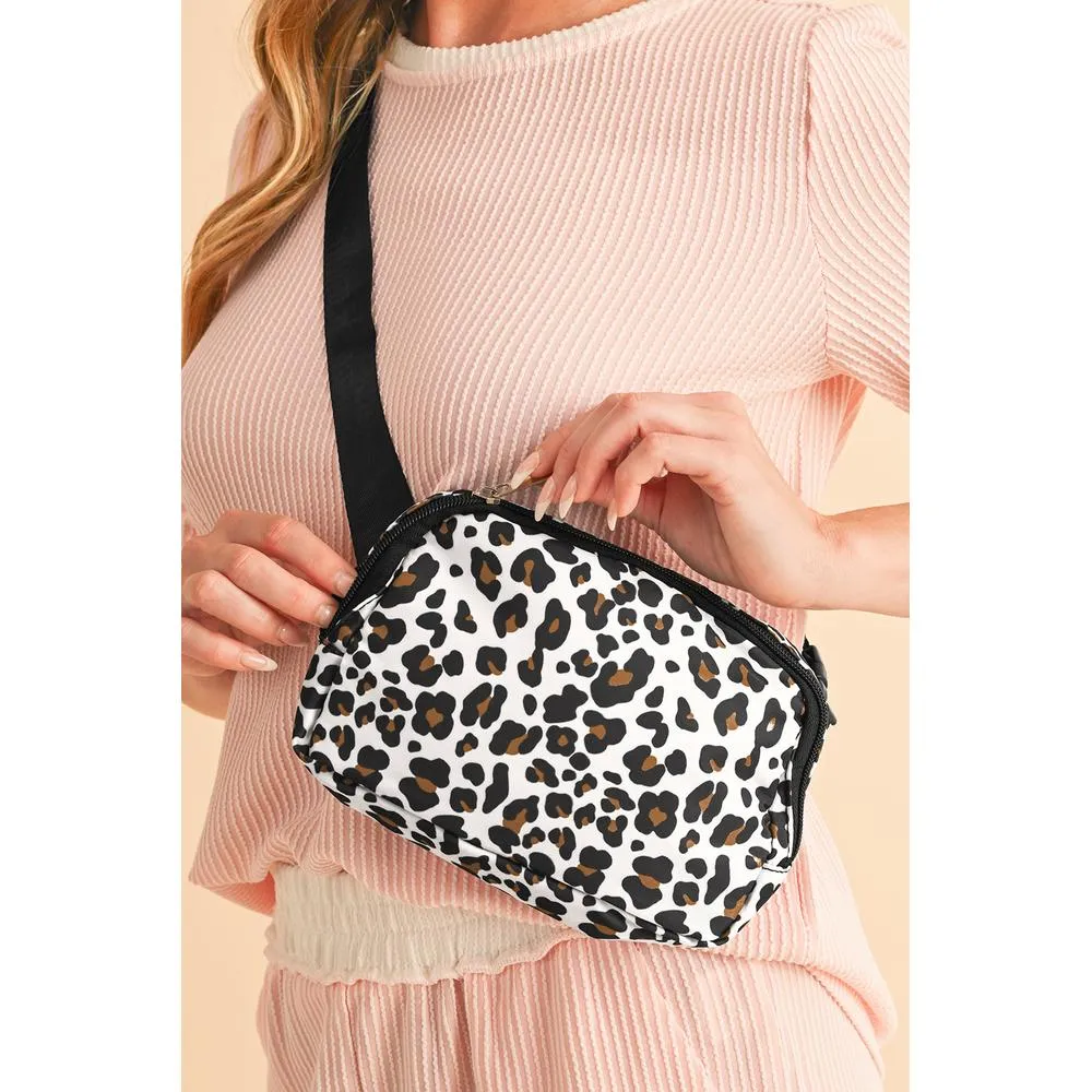 White Cheetah Print Multi Interlayer Zipped Crossbody Bag