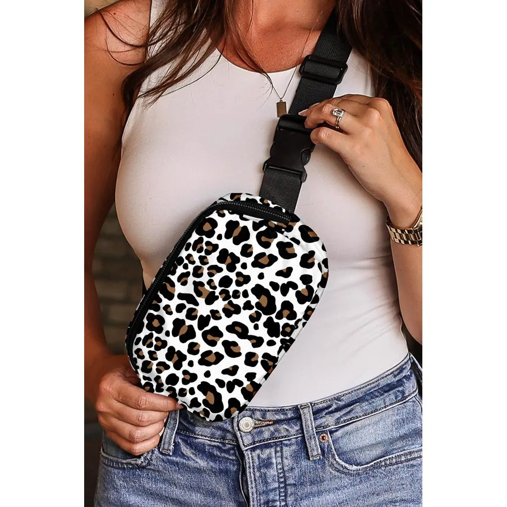 White Cheetah Print Multi Interlayer Zipped Crossbody Bag