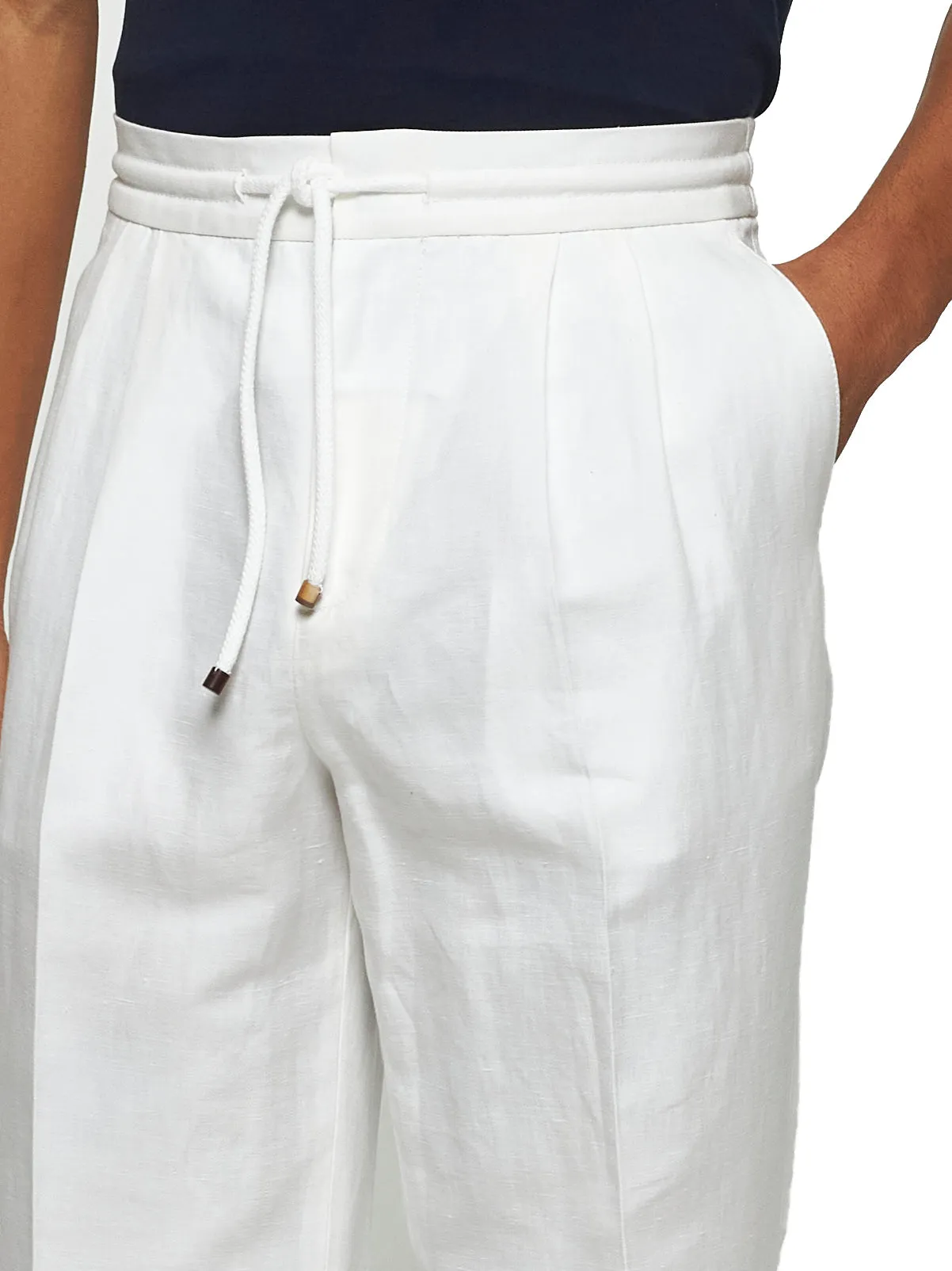 White linen and cotton leisure fit trousers