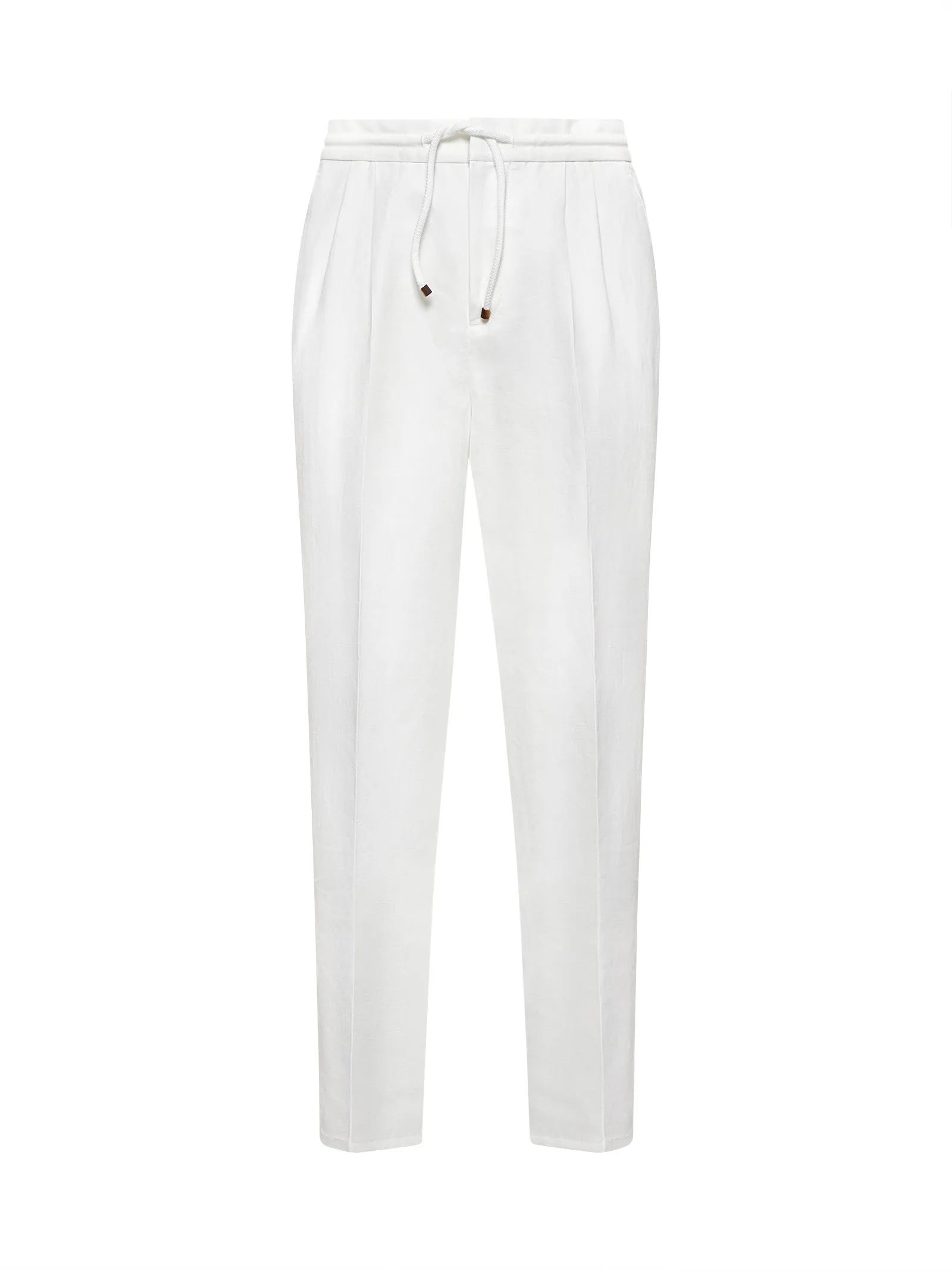 White linen and cotton leisure fit trousers