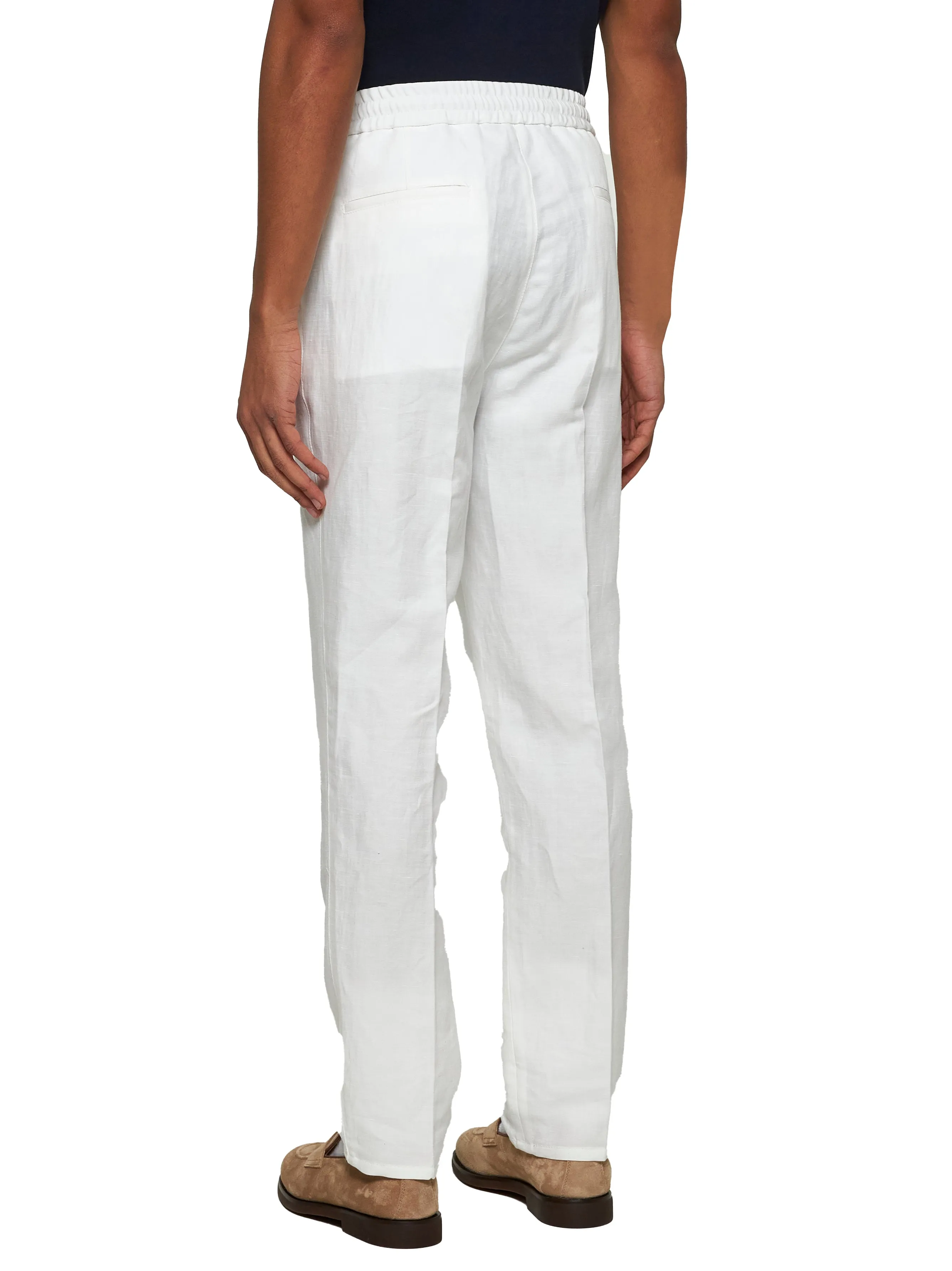 White linen and cotton leisure fit trousers