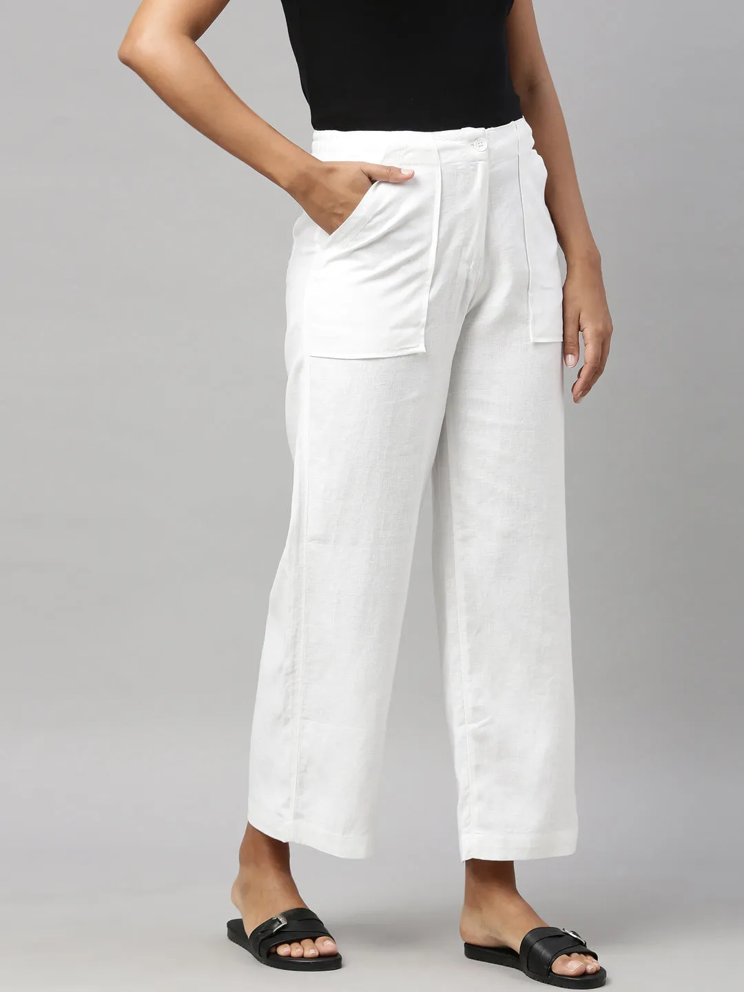 White Linen Cargo Pants