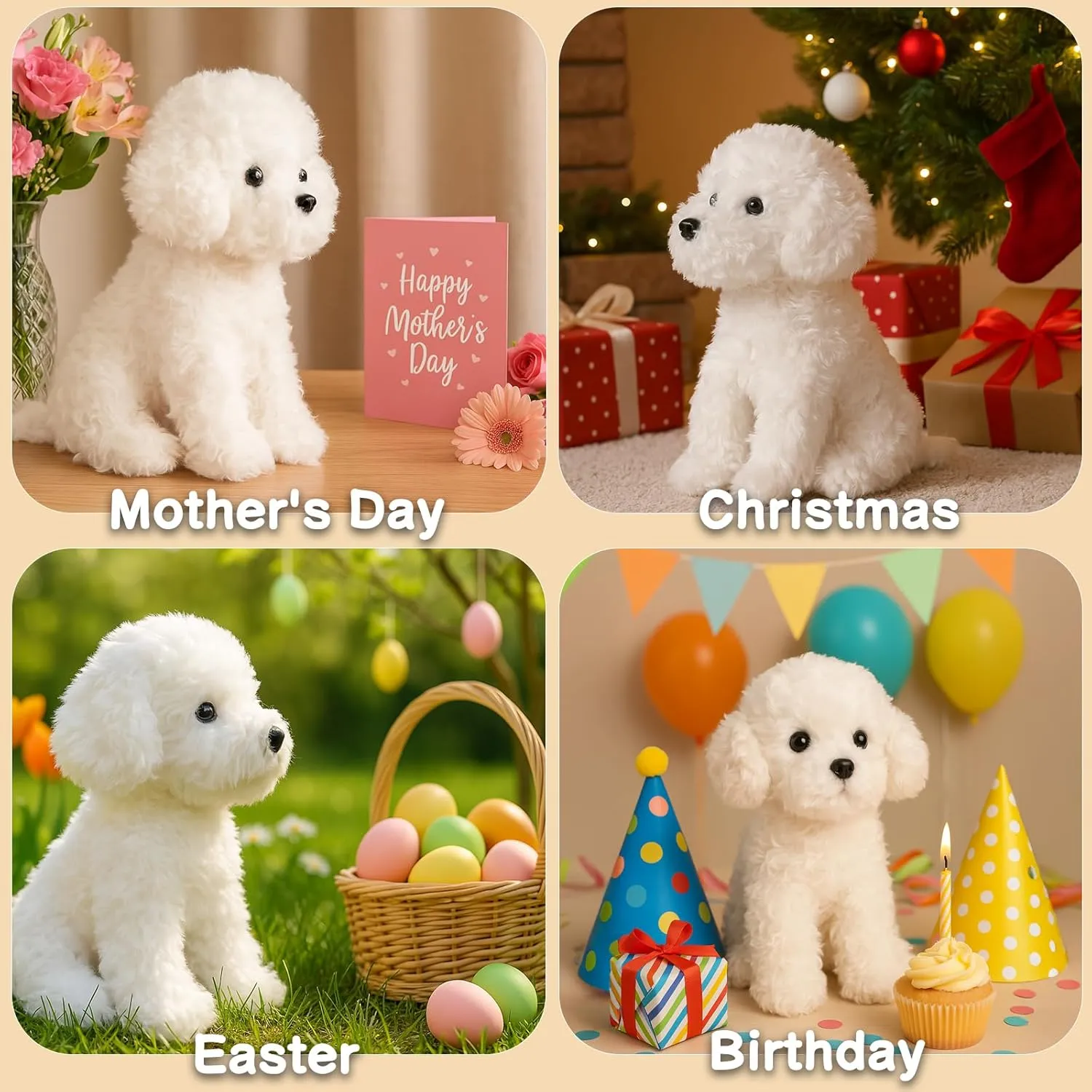 White Toy Poodle Stuffed Animal Dog Puppy - Bichon Frise Maltese Maltipoo White Labradoodle Plush Toy for Kids and Babies - Perfect Birthday & Easter Gift, 12.6"