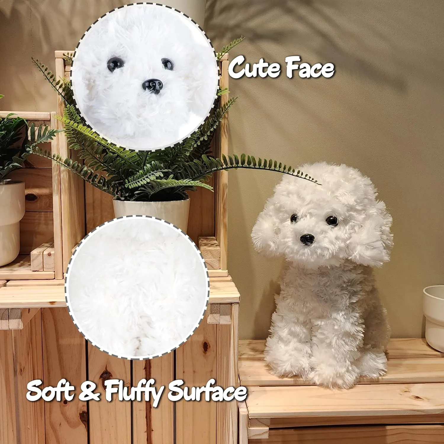 White Toy Poodle Stuffed Animal Dog Puppy - Bichon Frise Maltese Maltipoo White Labradoodle Plush Toy for Kids and Babies - Perfect Birthday & Easter Gift, 12.6"