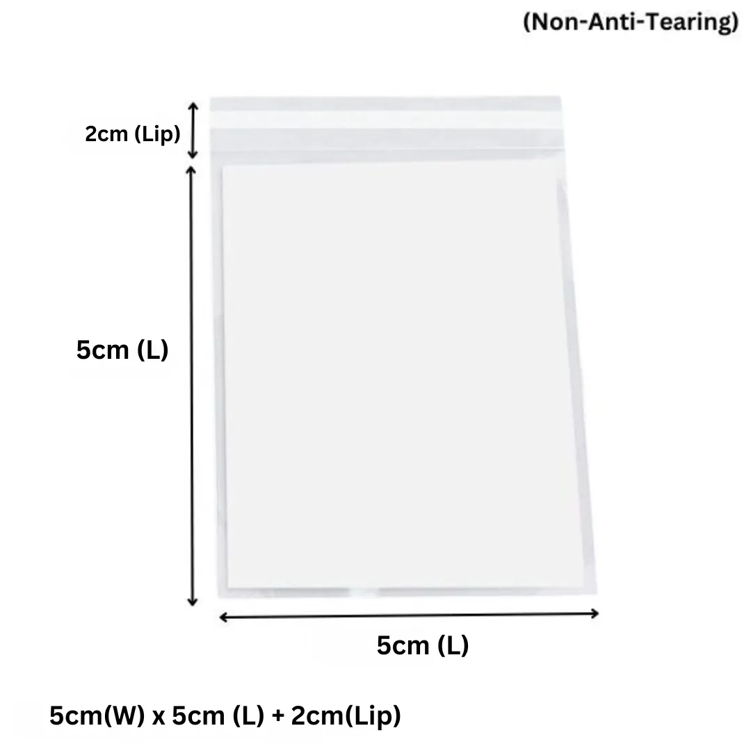Wholesale 10,000pcs 50 x 50mm   20mm Lip Crystal Clear OPP Resealable Plastic Bags – 40 Microns, Acid-Free