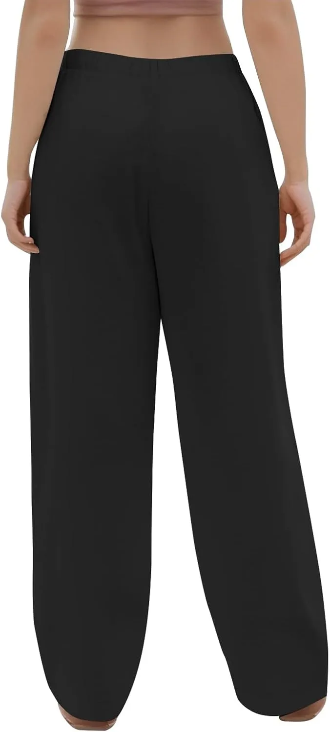 Wide Leg Linen Pants Women Drawstring High Waist Lightweight Palazzo Pants Lounge Boho Beach Flowy Trousers w/Pockets