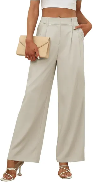 Wide Leg Work Pants for Women Fashion Comfortable Dress Pants High Waisted Business Casual Trousers with Pockets