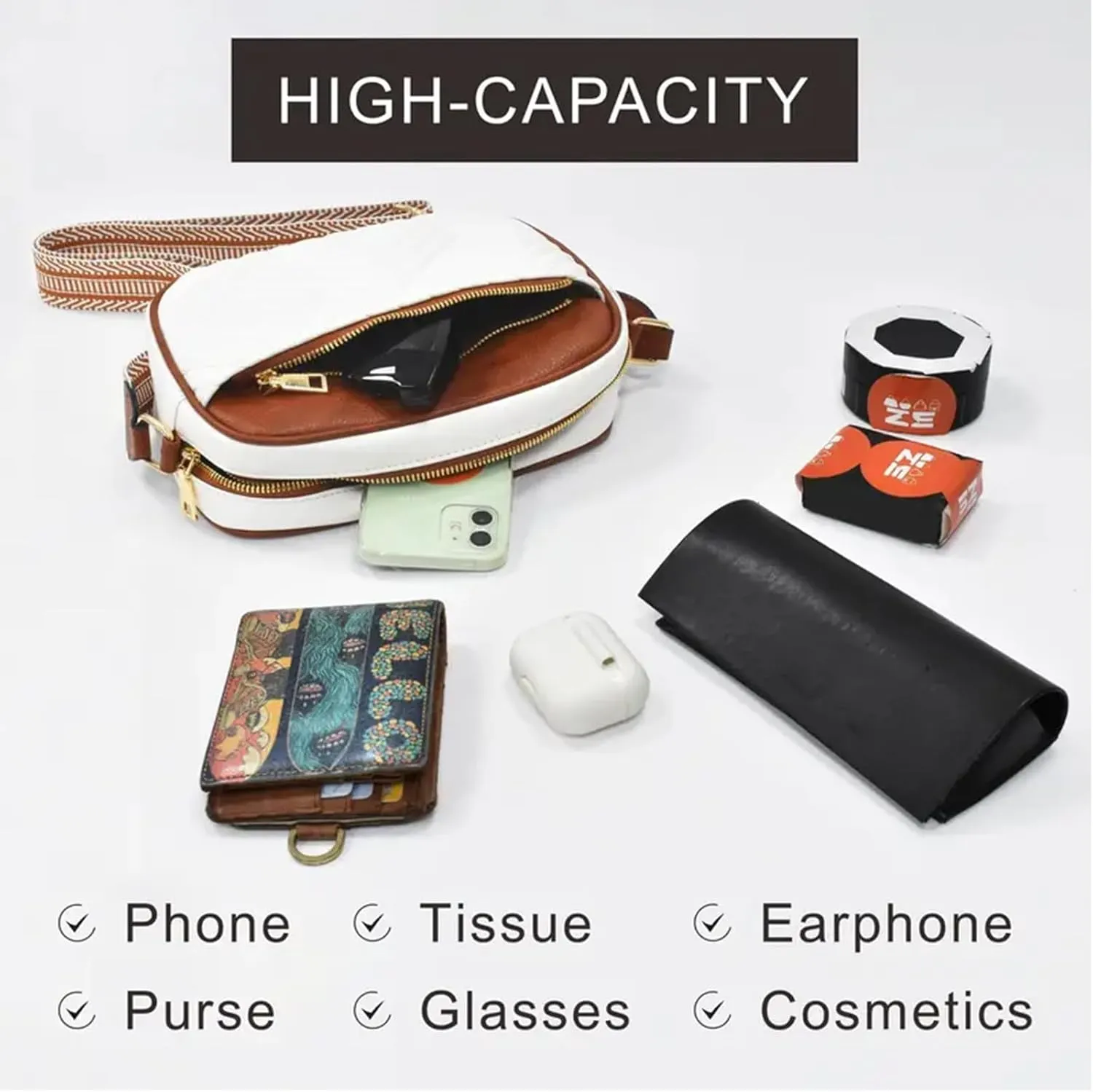 Wide Strap Quilted Crossbody Bags for Women Artificial Leather Purses Small Shoulder Handbags