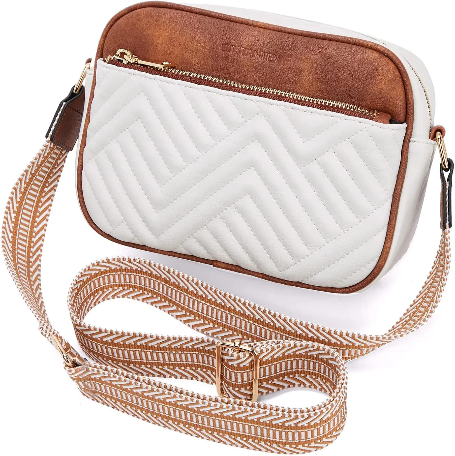 Wide Strap Quilted Crossbody Bags for Women Artificial Leather Purses Small Shoulder Handbags