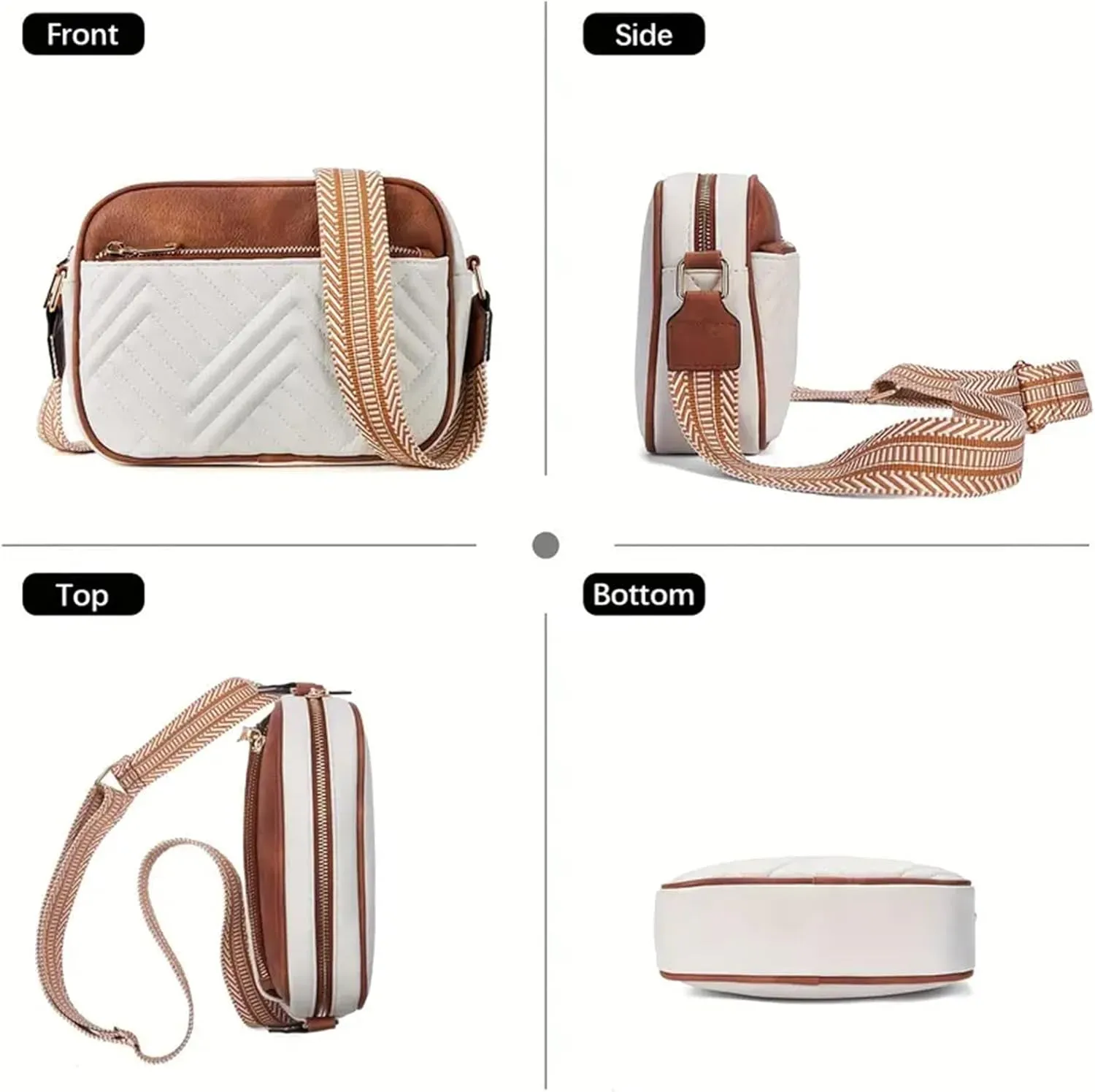 Wide Strap Quilted Crossbody Bags for Women Artificial Leather Purses Small Shoulder Handbags