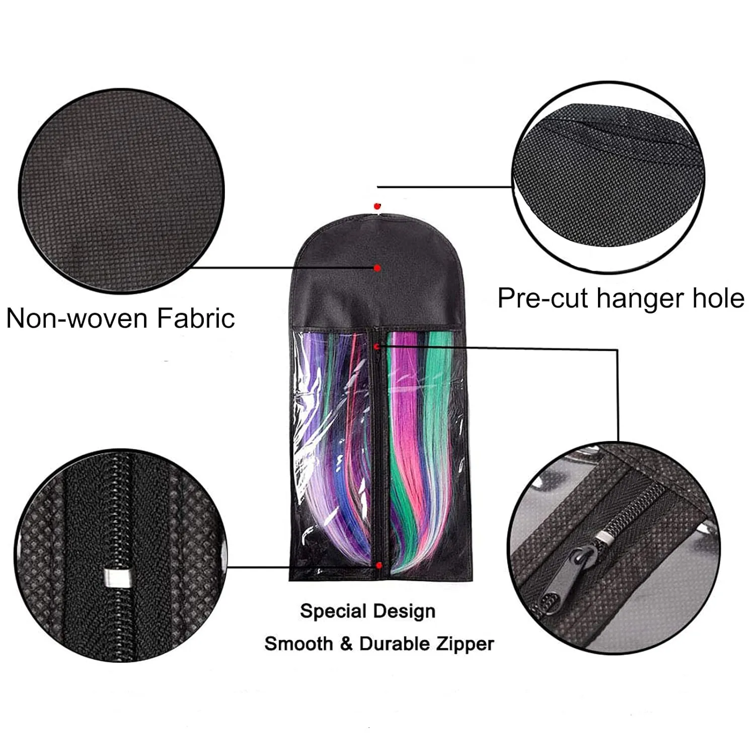 Wig Storage Bag Holder Case, Wigs Pouch Dust-Proof Organizer Protect for Professional Hair Extensions (Black Pack of 10)