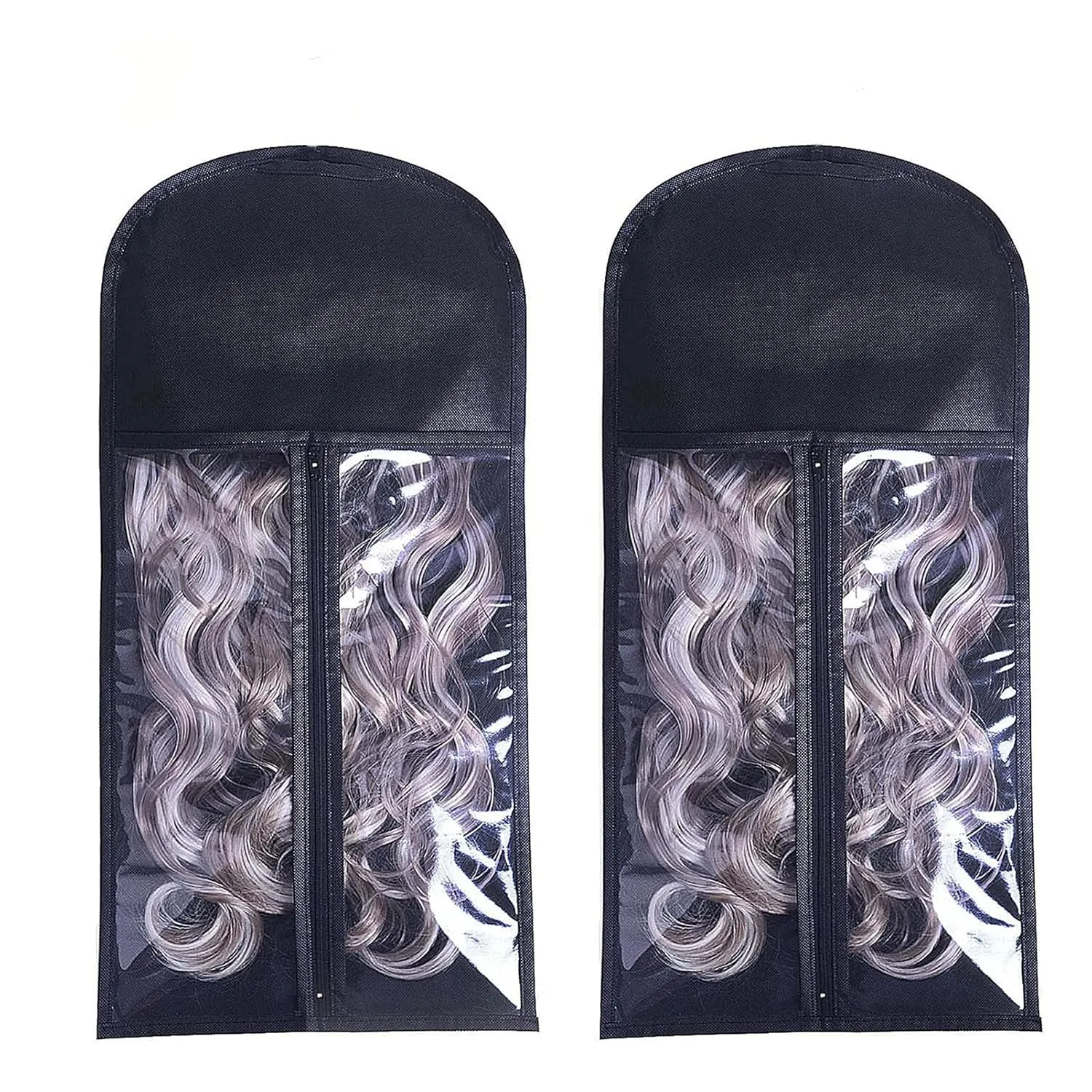 Wig Storage Bag Holder Case, Wigs Pouch Dust-Proof Organizer Protect for Professional Hair Extensions (Black Pack of 10)