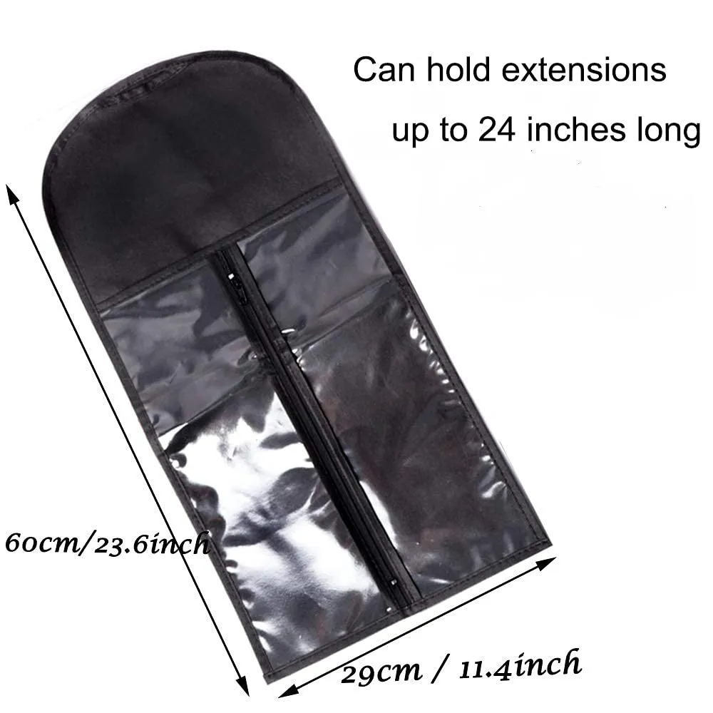 Wig Storage Bag Holder Case, Wigs Pouch Dust-Proof Organizer Protect for Professional Hair Extensions (Black Pack of 10)