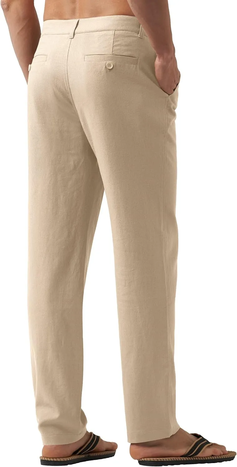 Willit Men's Linen Pants Casual Linen Dress Pants Drawstring Beach Summer Lightweight Trousers 29" 30" 32"