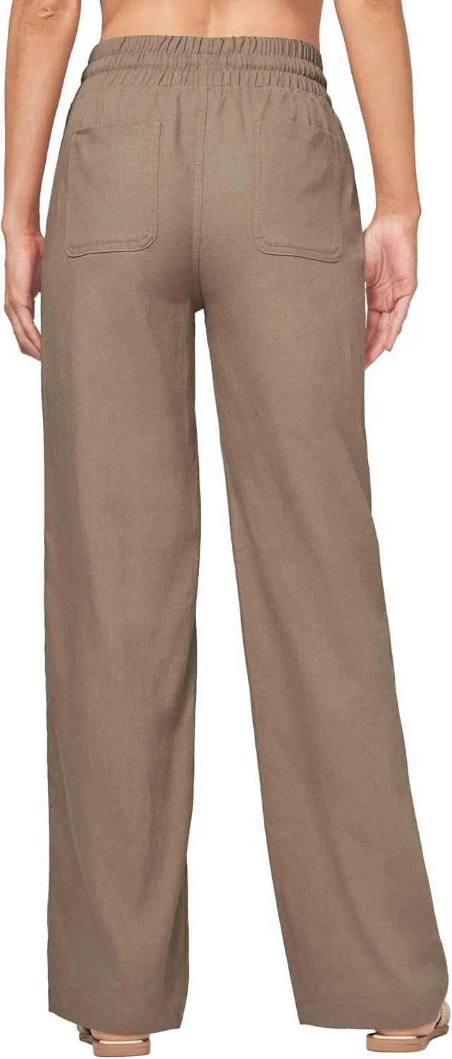 Willit Women Linen Pants Wide Leg Casual Palazzo Pants Cotton Linen Lounge Beach Summer Pants with Pockets 29"/31"/ 33"