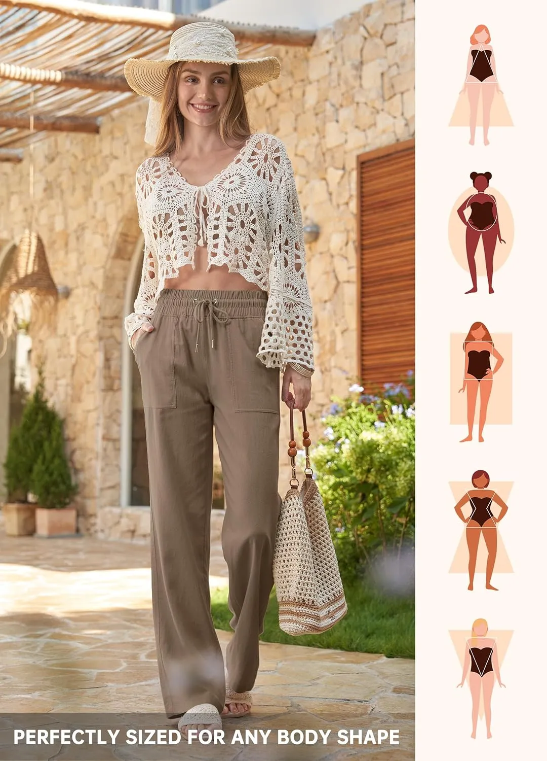 Willit Women Linen Pants Wide Leg Casual Palazzo Pants Cotton Linen Lounge Beach Summer Pants with Pockets 29"/31"/ 33"