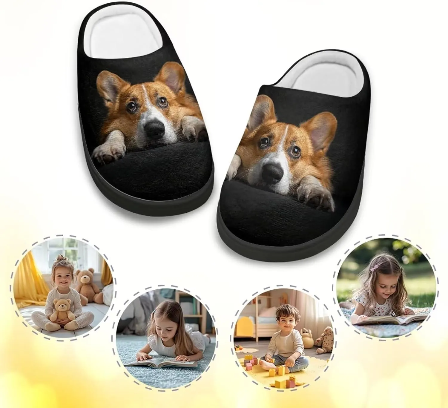 Winter Fuzzy Slippers for Kids, Soft Comfy House Slippers for Bedroom, Closed Toe Anti-Skid Scuff Slippers