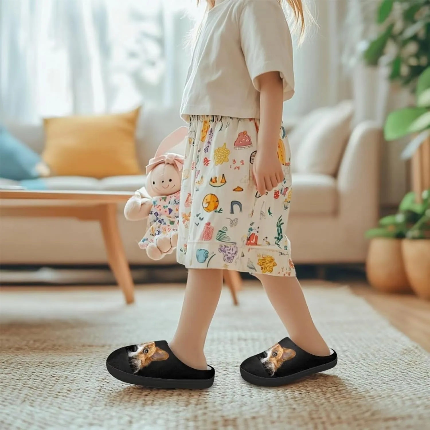 Winter Fuzzy Slippers for Kids, Soft Comfy House Slippers for Bedroom, Closed Toe Anti-Skid Scuff Slippers