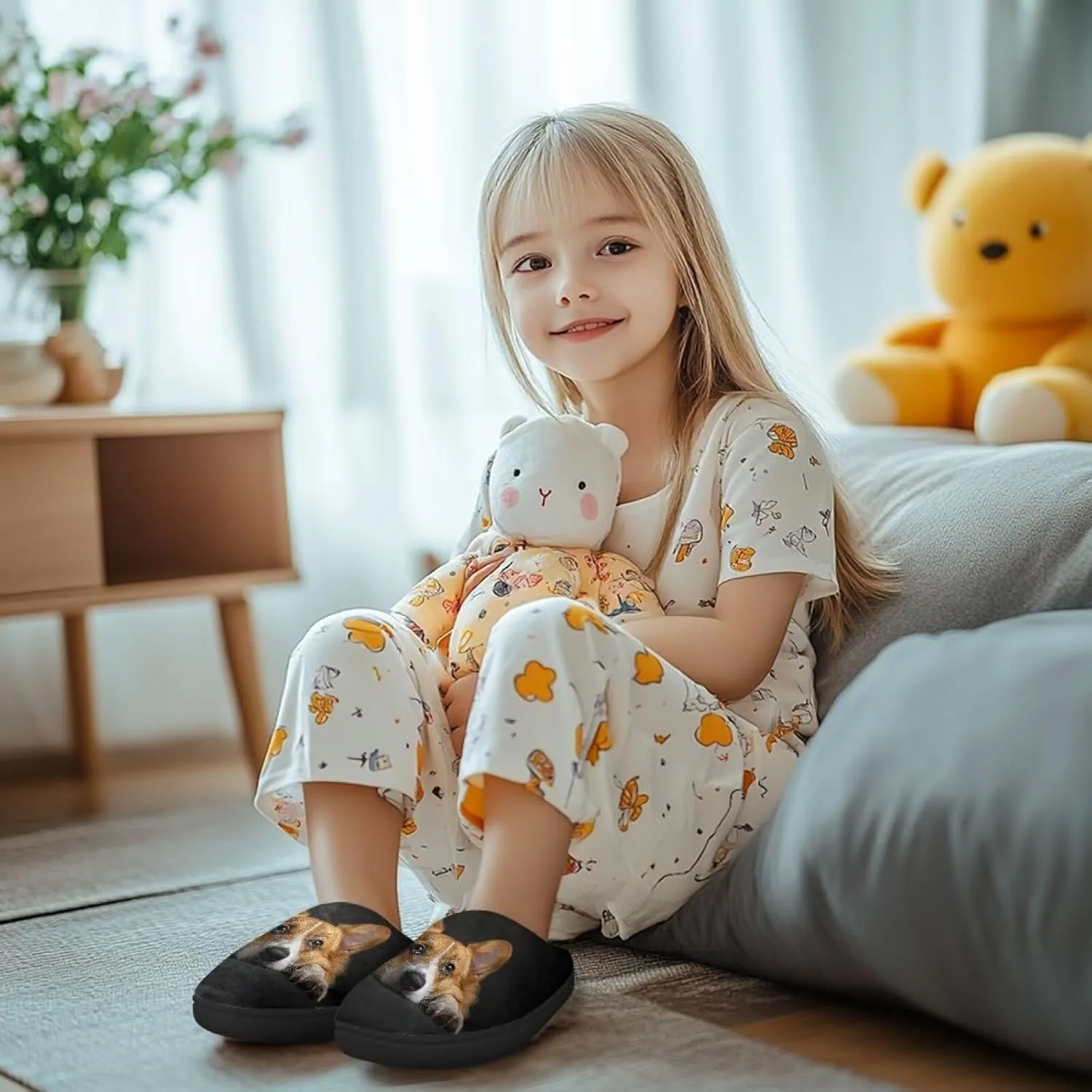 Winter Fuzzy Slippers for Kids, Soft Comfy House Slippers for Bedroom, Closed Toe Anti-Skid Scuff Slippers