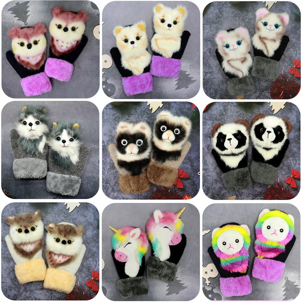 Winter Plush Cartoon Animal Gloves