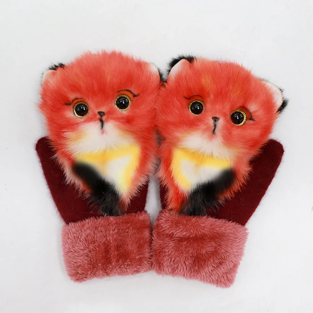 Winter Plush Cartoon Animal Gloves
