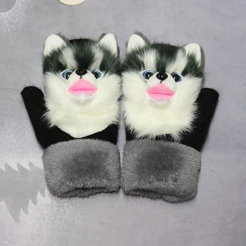 Winter Plush Cartoon Animal Gloves