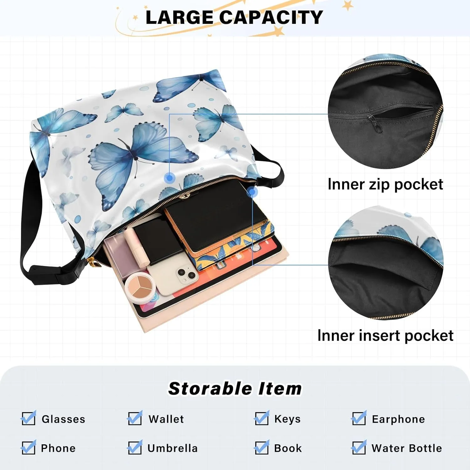 Wolf Colourful with Stars and Trees Shoulder Crossbody Bag, Hobo Handbags for Women, Crossbody Leather Shoulder Bag