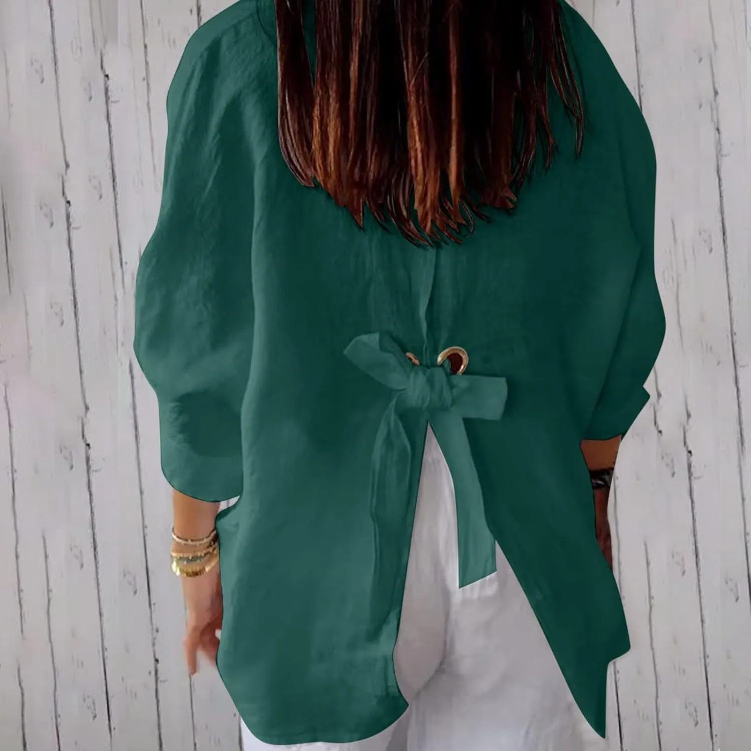 Women Button Down Shirts Cotton Linen Blouse Tops 3/4 Sleeve Gauze Collar Shirt Tunic Loose Fit Fashion Trendy Clothes
