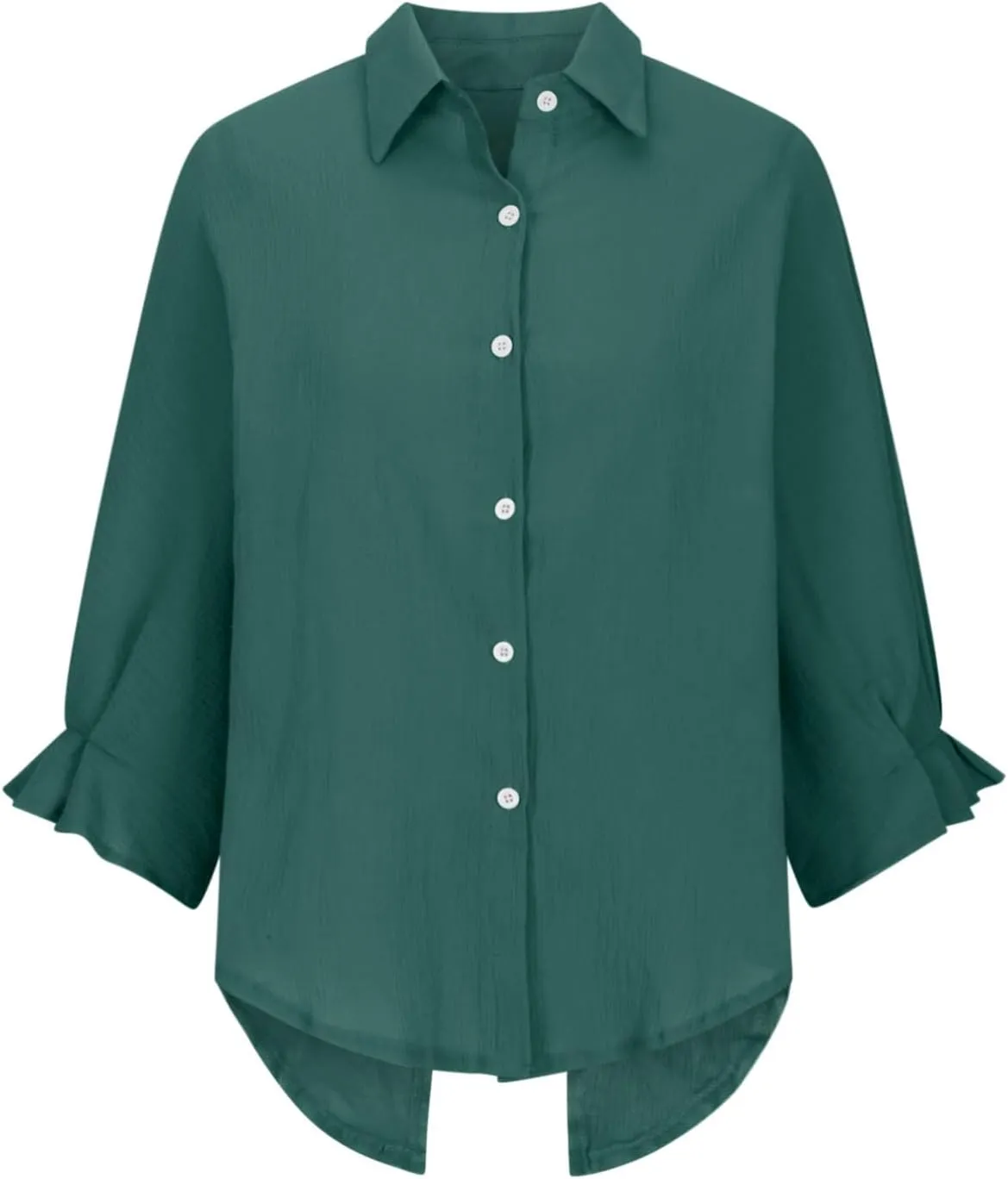 Women Button Down Shirts Cotton Linen Blouse Tops 3/4 Sleeve Gauze Collar Shirt Tunic Loose Fit Fashion Trendy Clothes