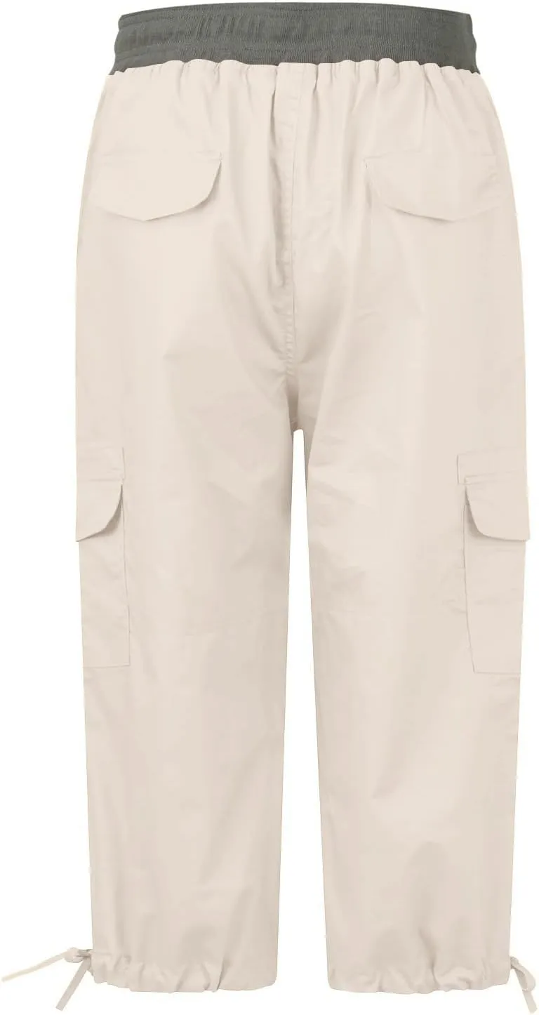 Women Cargo Capris Drawstring Elastic Waist Solid Capri Pants Multi-Pockets Hiking Travel Outdoor Trousers